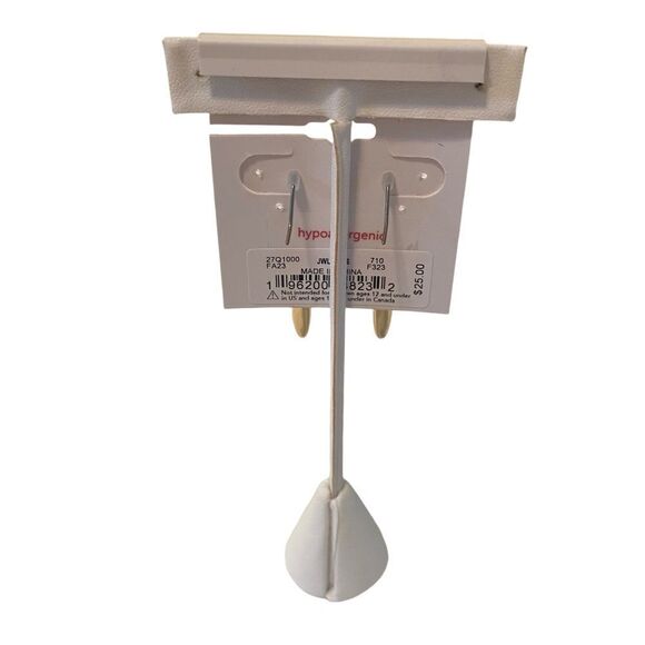 Bright Gold Tone Linear Drop Earrings w/ 3 Pave Crystals. - Picture 4 of 5